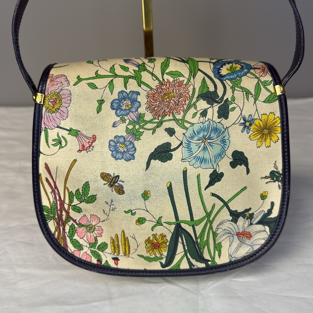 Gucci Vintage Flora Crossbody Bag | Black Leather Trim - Picture 5 of 10